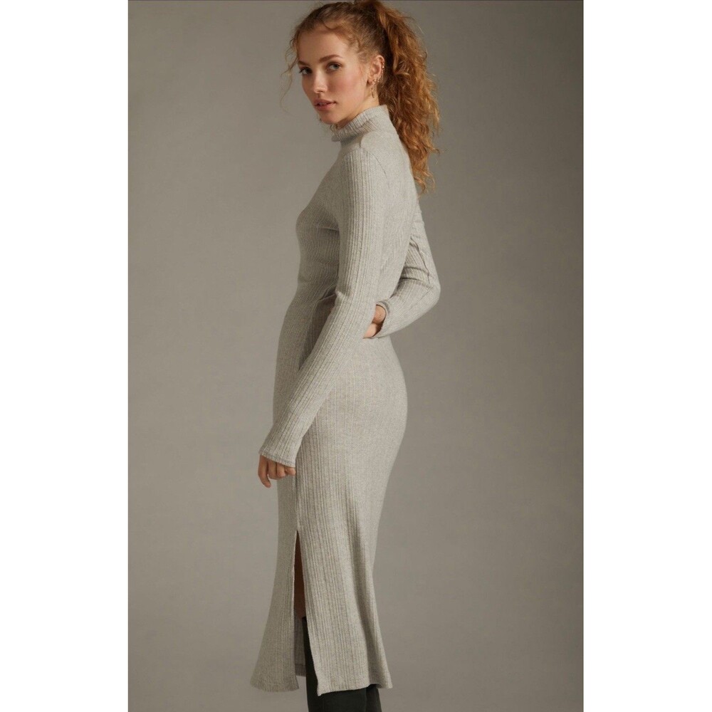 Anthropologie NEW Size XL daily PRACTICE Turtleneck Side‎ Slit Midi Dress Gray - Picture 9 of 13